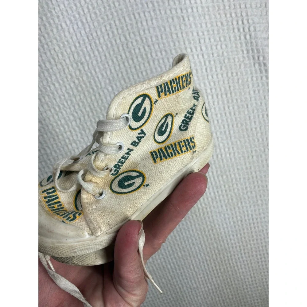 Vintage Toddler Green Bay Packers NFL High Top Sneakers Size 3 White Cream